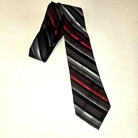 JOE Joseph Abboud 100% Silk Red‎ Black and Gray Striped Necktie - Picture 1 of 5
